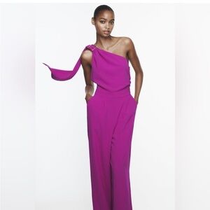 Zara One-Shoulder Jumpsuit in Vibrant Pink